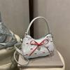 Cute Bowknot Print Shoulder Bag With Plush Pendant Crossbody Bag Handbag Girly Tote Commuter Bag  Women Underarm Bag Gift