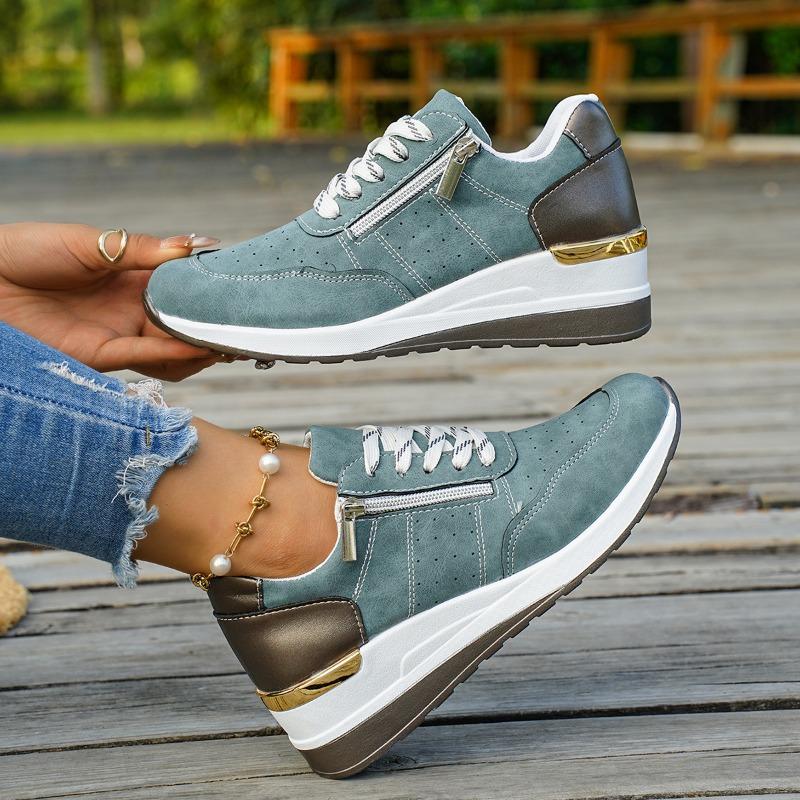 Women's Large Size Thick Sole Color-Block Low-Top Athletic Casual Sneakers.
