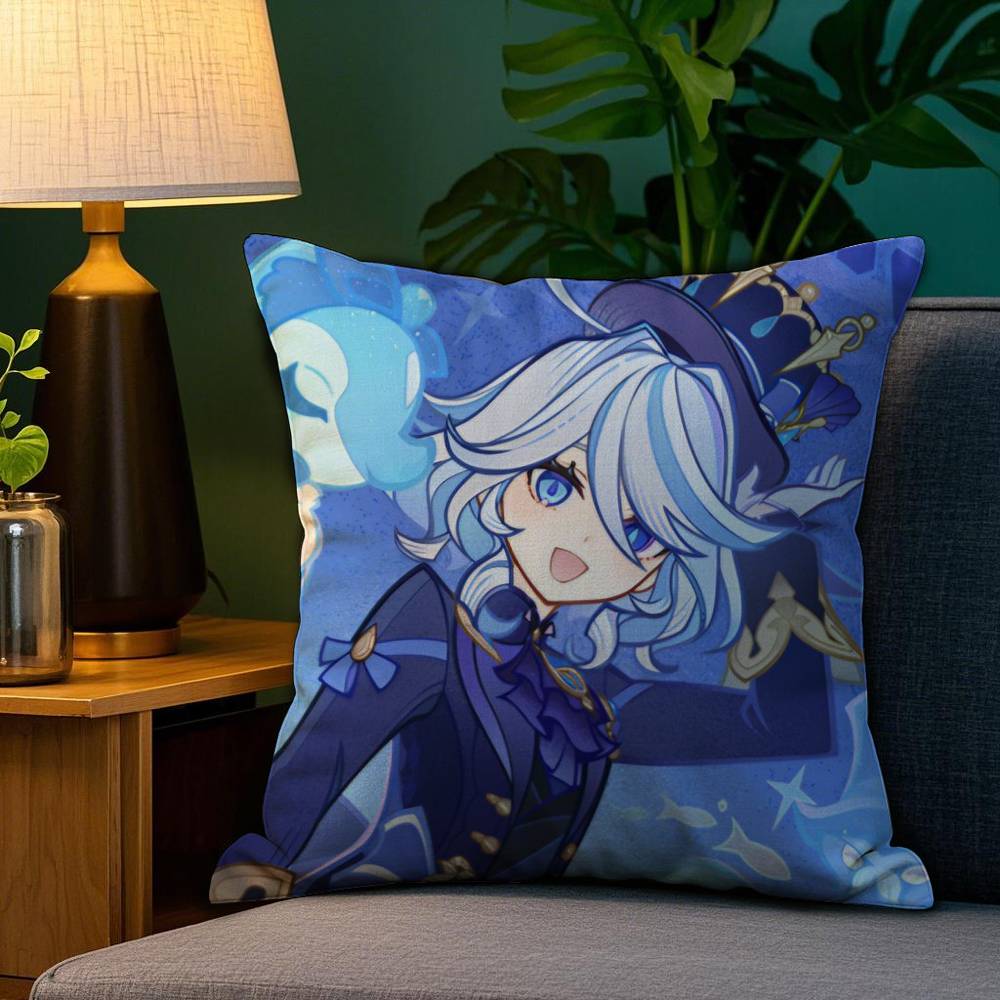 

Genshin lmpact Furina Foutiane Pillow Case Plush Fabric Soft Double Sided Print Sofa Cushion Cover Throw Pillow Covers 30x30cm