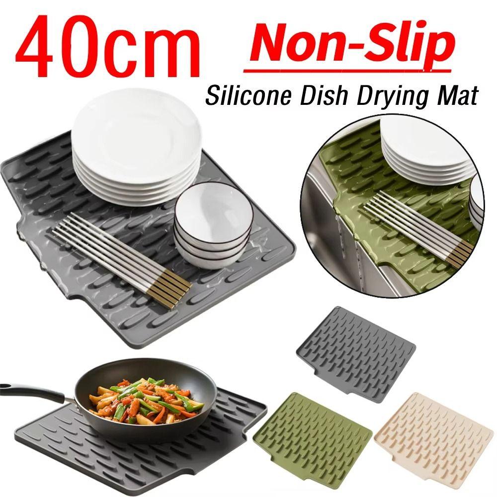 Non-Slip Silicone Sink Mat Tilted Design Water Drip Catcher Dish Drying Tray Coffee Station