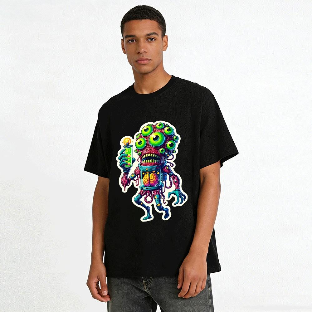 Weird Multi-eyed Alien Creature Print Cool Street Style Casual T-shirt Pure cotton T-shirt