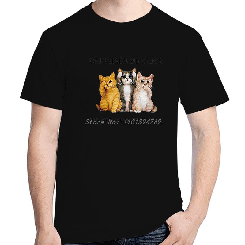 Cats Make Me Happy Huunisexs Make Me Head Hurt Funny Graphic T Shirts Cotton Short Sleeve Tshirts Summer Tees Tops Unisexs Clothes