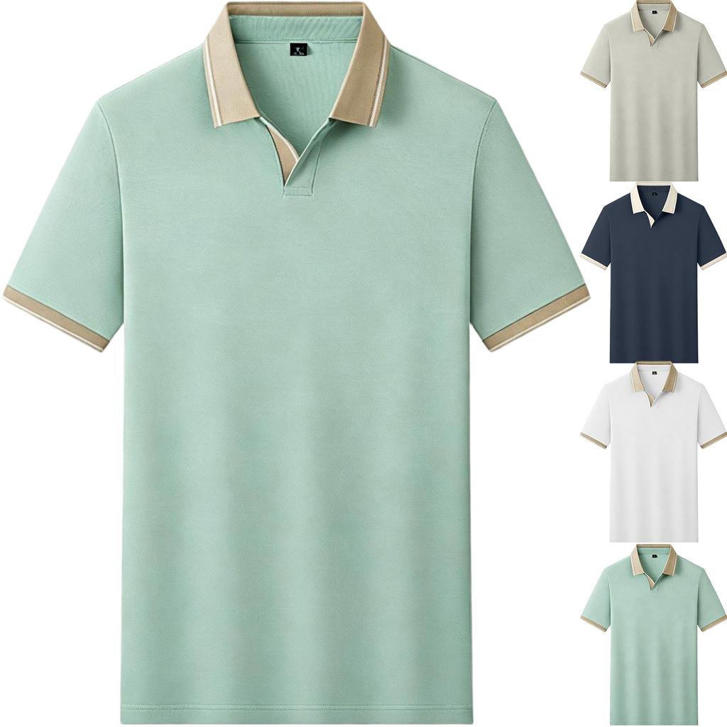 Men Short Sleeve Polo Shirt Classic Lapel Collar Casual Solid Color Lightweight Breathable Summer Tee Top for Daily Wear