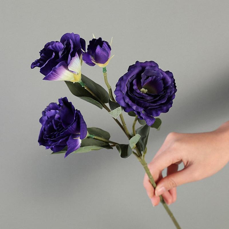 Roses Eustoma artificielles en soie, 3 pièces, fausse flore européenne pour décoration de jardin de maison, fête de mariage