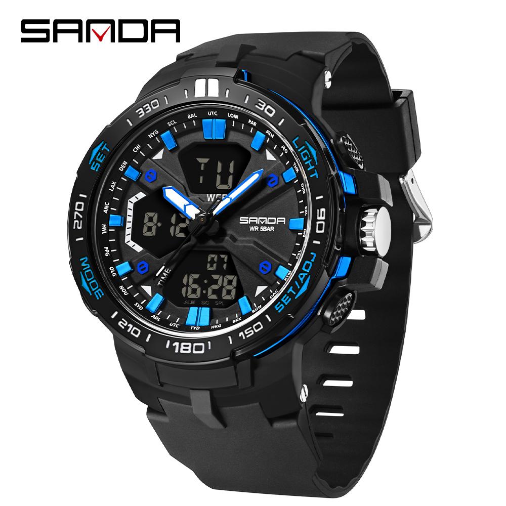 SANDA Men Watch Military Sport Quartz Digital LED Wristwatch Top Brand Luxury Stopwatch Waterproof Male Electronic Clock 3333