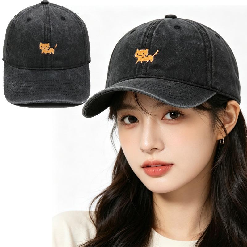 New cartoon cute cat embroidery washed retro baseball cap men's and women's casual outdoor sunshade cap