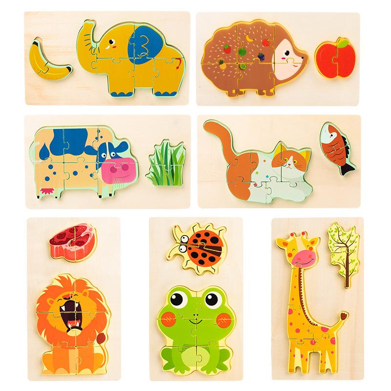 Children'S Wooden 3D Three-Dimensional Puzzle 1 To 3 Year Old Baby Early Education Traffic Figure Puzzle Buckle Puzzle Toy