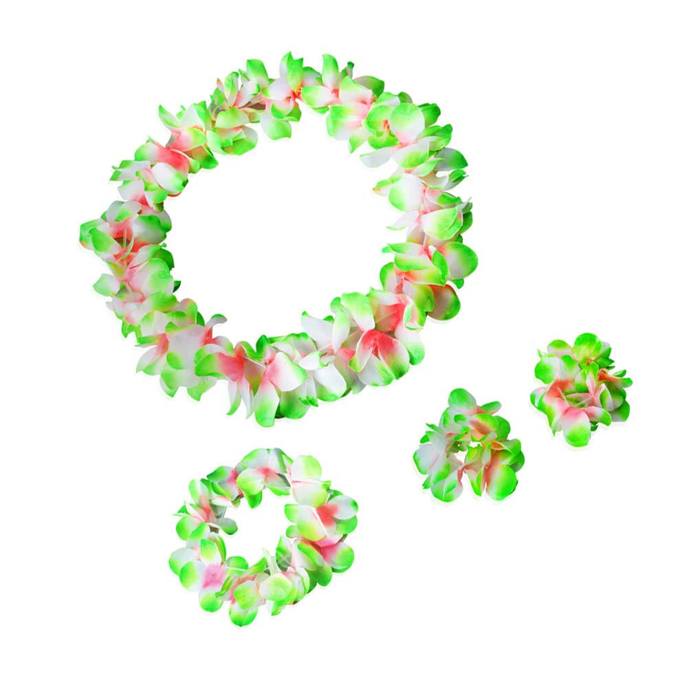 4pcs Flower Garland Set Simulated Silk Hawaiian Leis Necklace Bracelets Wreath Headband For Women Girls Luau Party Travel
