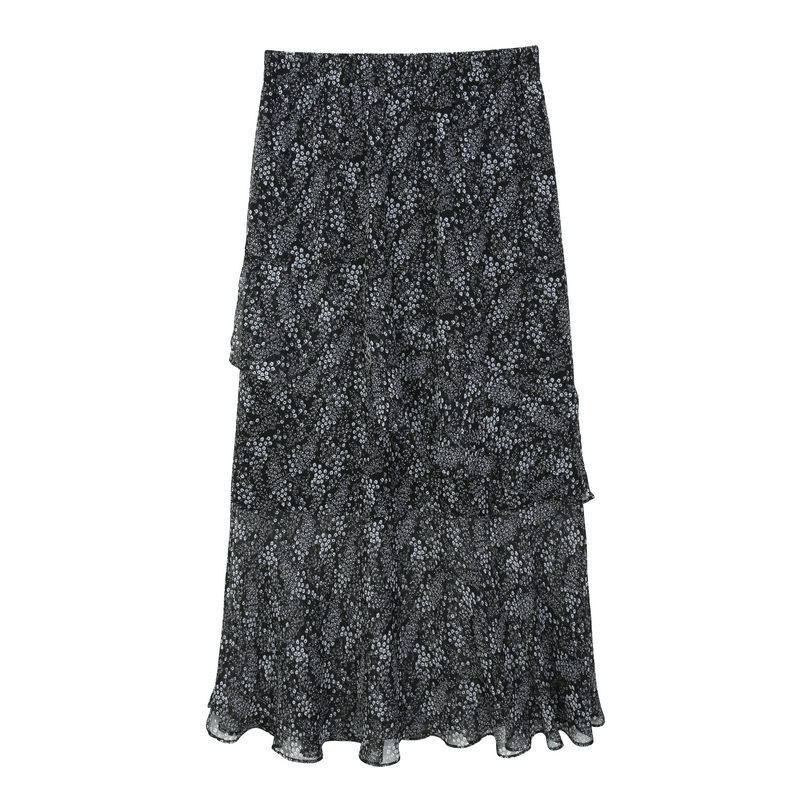 High Waist Summer Floral Chiffon  Skirt with Side Split and Ruffles
