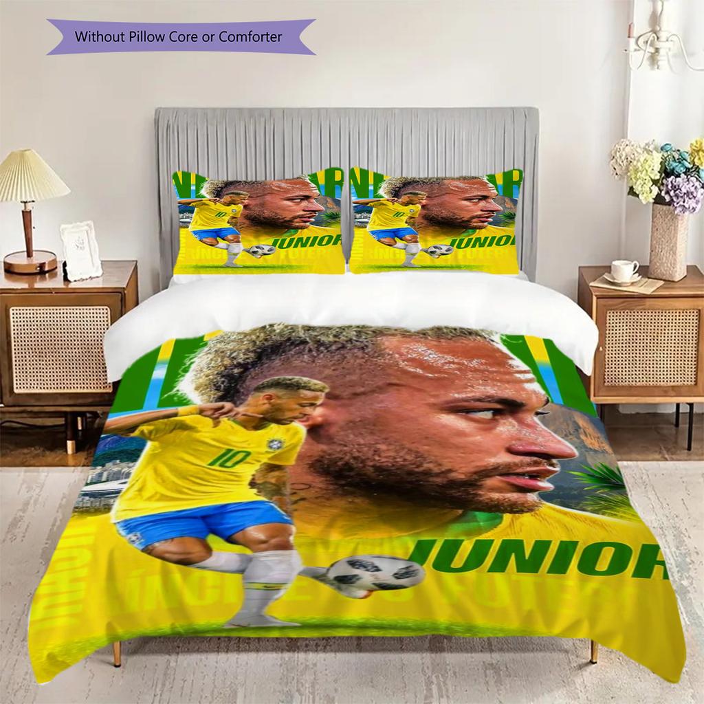 Biancheria da letto con vibrante arte calcistica di Neymar Jr (1 * copripiumino + 2 * federa, senza nucleo) Set Lenzuola Regalo di Compleanno di Natale Piatto 2D