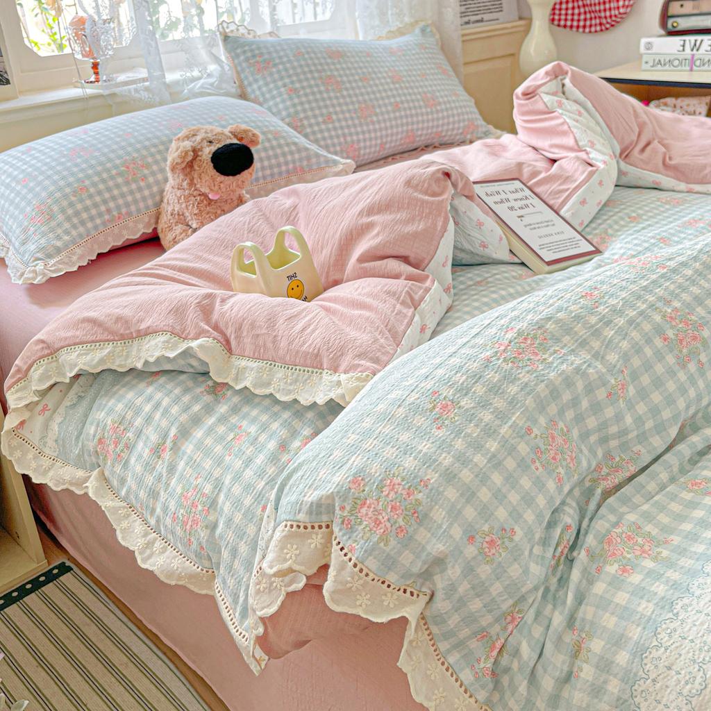 Princess Bedding Set Ruffle Lace Quilt Cover Romantic Bedclothes Woman Girls Home Decor Duvet Cover Set Korean Style Floral