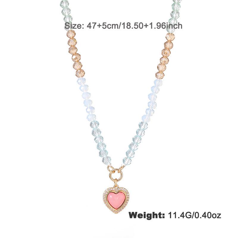 Kenjie Summer Colorful Beaded Necklace with Heart Peach Zircon Charm