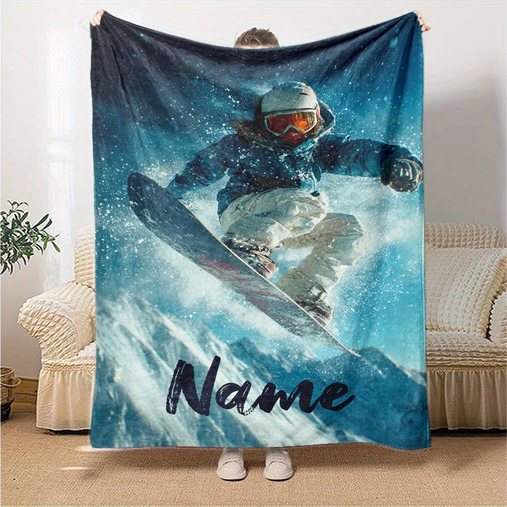Custom Name ski Theme Printed Blanket - Perfect for Couch, Bed, Travel & Outdoor Use | Machine Washable, Cozy & Durable.