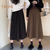 Women Midi Skirt High Waist A-Line Skater Skirt Solid Color Large Hem Commuting Style Office Lady Skirt Workwear