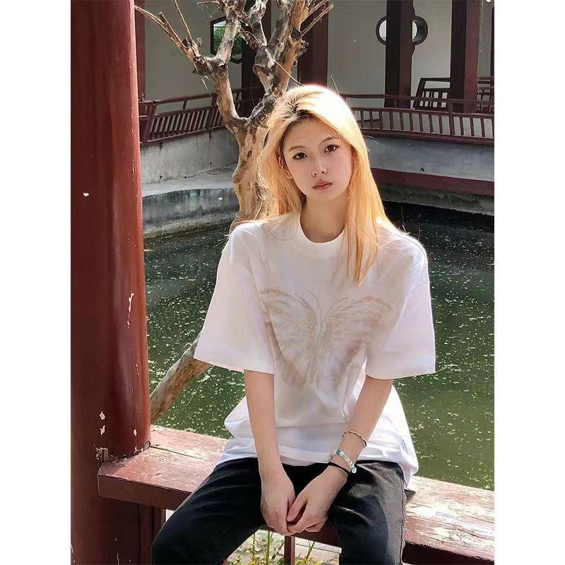 European Short-sleeved Shirt New Summer Medium and Long Loose Lower Body Missing Round Neck Short-sleeved Casual Shirt Women
