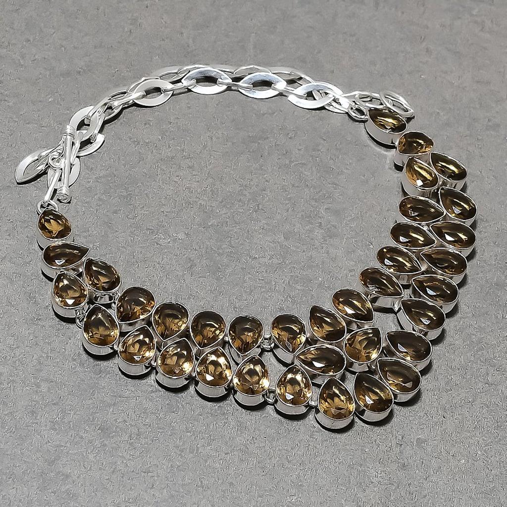 Lab Created Smoky Quartz Necklace 18" Adjustable Chain Pear Cut Gemstone Jewelry