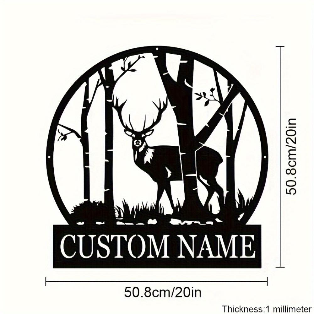 Personalized Deer & Bamboo Metal Wall Art, Laser-Engraved Custom Name Sign for Home & Office, Wildlife Wall Sculpture