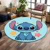 Cute Blue Alien with Stars and Hearts Print round rug, living room, bedroom, playroom carpet, non slip floor mat, gift