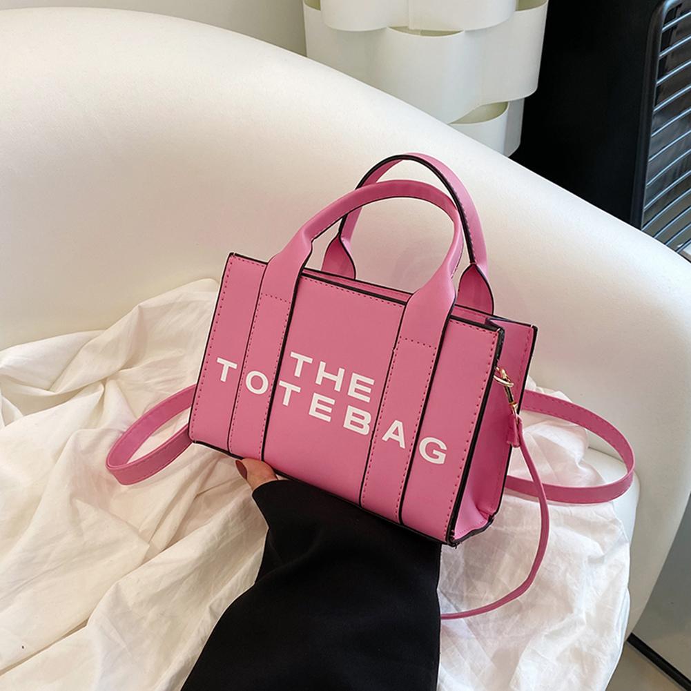 Women Tote Bag Contrast Letters Fashion Ladies Top-Handle Bags PU Leather Portable Casual Simple Adjustable Straps Hobos Bags