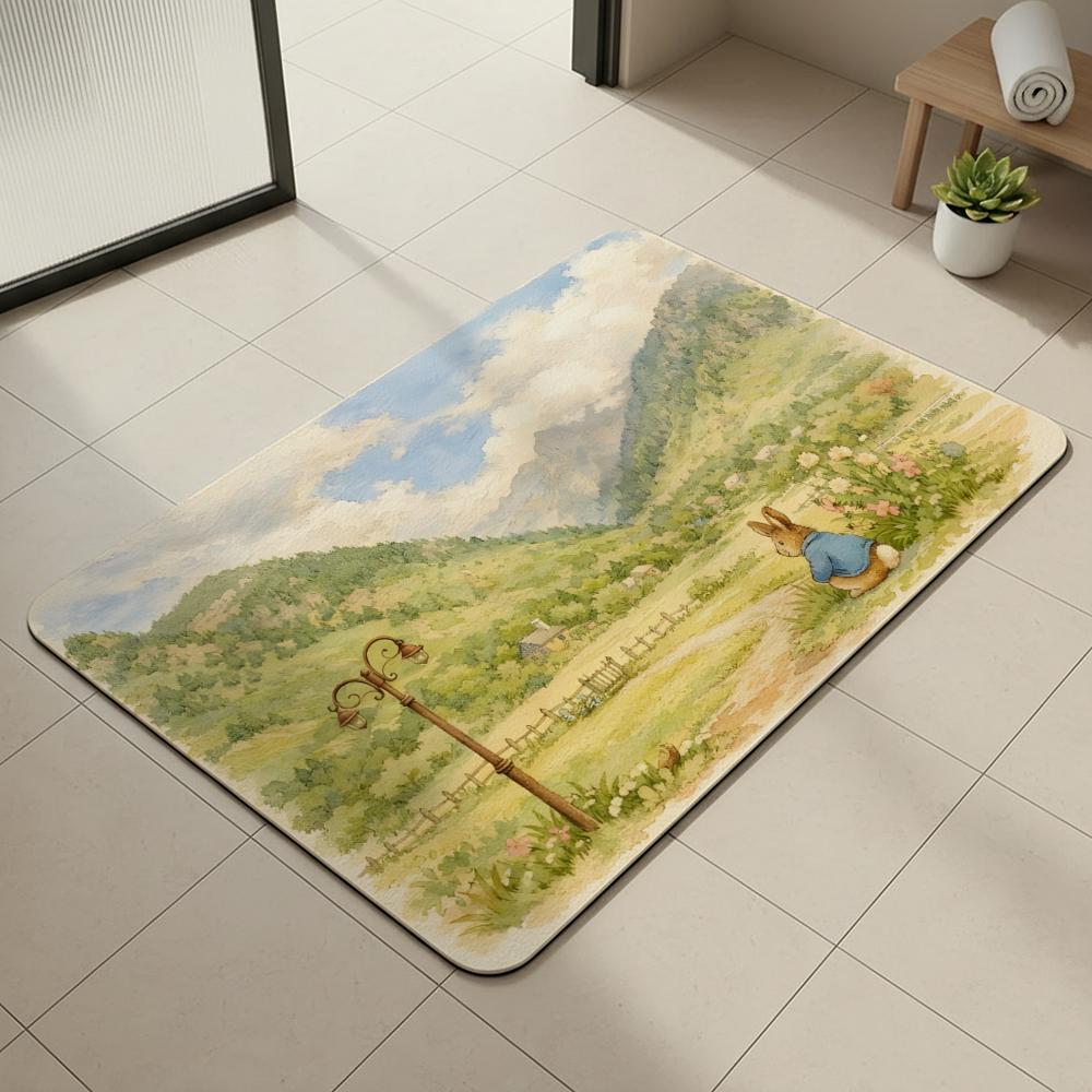 Cartoon P-Peter R-Rabbit Floor Mat Diatomite Bath Mat, Quick Dry, Absorbent, Multi-Scene Mat 40x60cm
