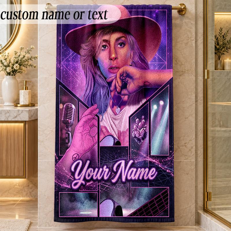 Beach TowelLady Gaga Custom Name Text Personalized Soft Towel for Beach Pool Indoor Home Decor Gift