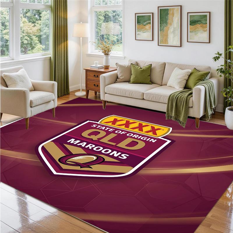 Queensland Maroons Design Crystal Velvet Rug Soft Decorative Mat for Bedroom Entrance