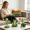Wetterfeste Outdoor-Tierkunst Lustige Frosch Harzfigur, Neuheit Sitzende Tanzende Skulptur mit Dekorativen Handarbeiten für Terrasse Lotusblatt/Wein
