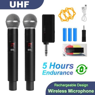 UHF-Funkmikrofon mit fester Frequenz, 2 Kanäle, dynamisches Handheld-Karaoke-Mikrofon für Partys, Schulen, Karaoke, professionelle Kirchenshows, Meetings