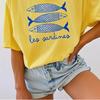 New Sardine Printed Womens Tshirt Canned Fish Casual Shirt Tomato Girls Coastal Summer Girls Fashion Casual Cotton Tshirt