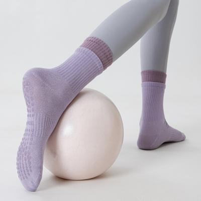 Yousheng 1 Pair Yoga Socks with Non-slip Gripper Breathable Moisture-Wicking Ballet Dance Fitness Pilates Athletic Gym Sports Mid-calf Socks