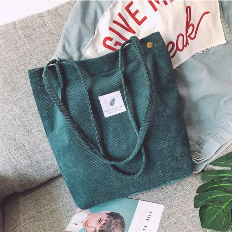 Retro Corduroy Women Handbags Newest Simple Art Large-Capacity Shopping Bag Fashion Canvas Solid Color Shoulder Bags For Women