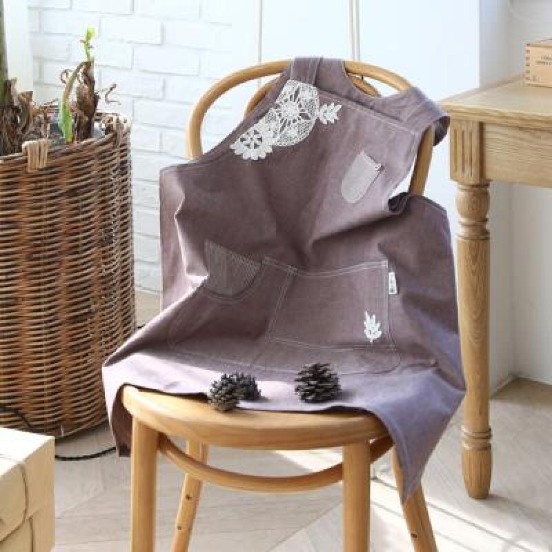 Lace Point Pre-dyed Cotton Apron - 2 Colors brown