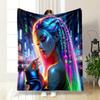 Neon Cyberpunk Styled Woman print blanket soft and cozy perfect for the living room bed sofa or a nap,gift