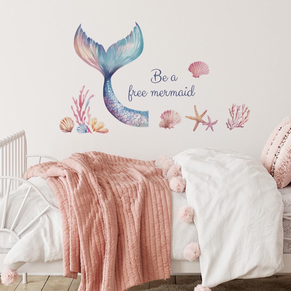 Mermaid Tail with Starfish and Shells Wall Stickers Dreamy Sea Self-Adhesive Art for Bedroom and Living Room Home Decor