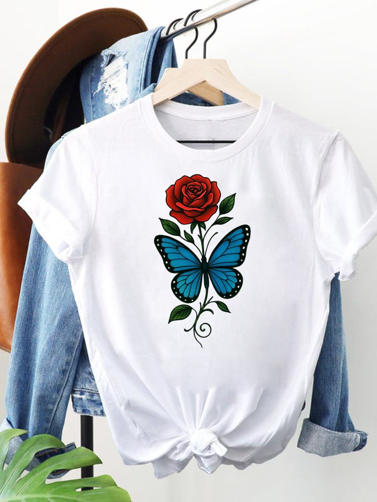 (Aziatische maat) liefdeshart stijl 90s Dameskleding Korte Mouw T-shirt Mode Tee Top Vrouw Print Vrouwen Grafische T-shirts