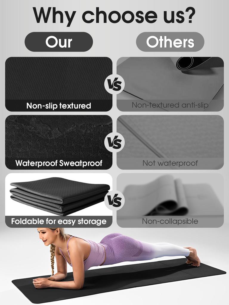TPE Vikbar Yogamatta Halkfri Bärbar Träningsmatta Miljövänlig Säker och Luktfri Lämplig för Pilates och Golvträning