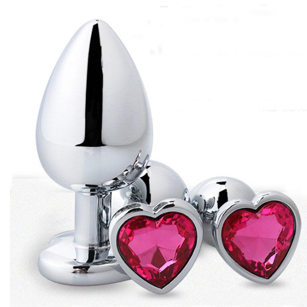 3 Size Anal Plug Heart Stainless Steel Crystal Anal Plug Removable Butt Plug Stimulator Anal Sex Toys Prostate Massager Dildo