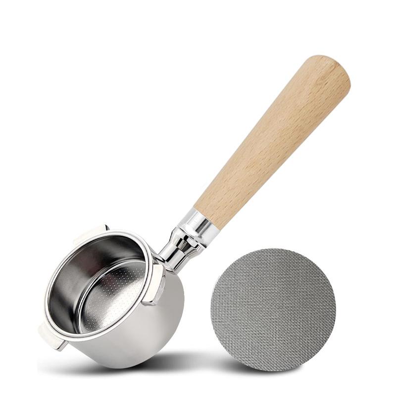 

Bottomless Portafilter 51mm 3-Ear Stainless Steel Funnel with Solid Wood Handle for Delonghi Italian Espresso Machine - YJKJ-51 Handle + Filter Sheet бежевий