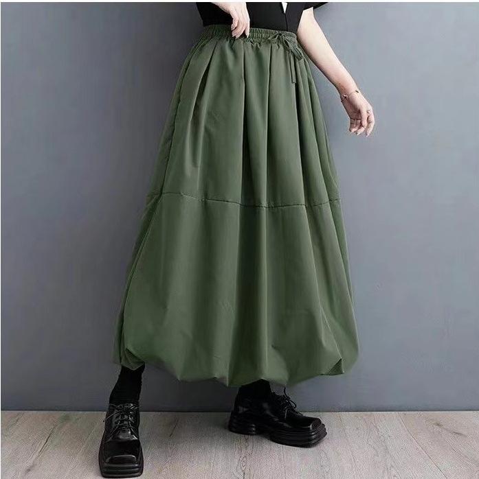 Übergrößen Damen Sommer Oversize Röcke Herbst Hohe Taille Lässig Locker Einfarbige Elastische Taille Midi Rock