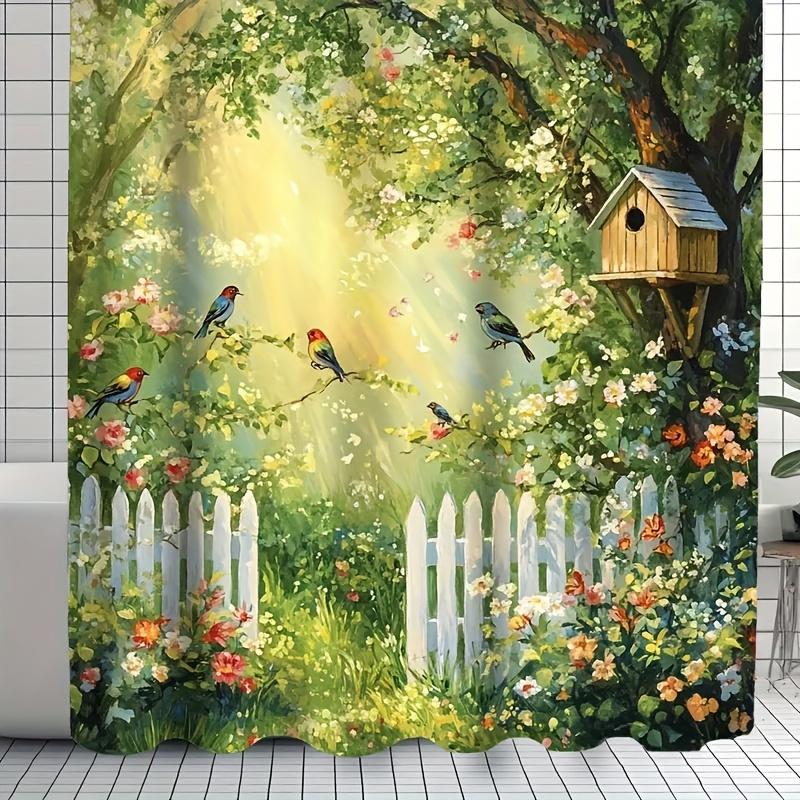 

Charming Garden Birds Shower Curtain - Perfect For Nature Lovers. High-Quality Fabric Ensures Durability And Vibrant Atmosphere. W60H190(CM)-1 Pcs