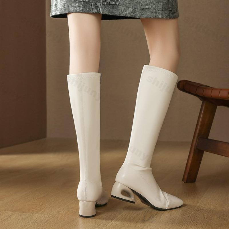 Square Toe Women's Long Boots 2026 Autumn Winter New Large Size Fashion Side Zipper Knight Boots Comfortable Chunky Heel Shoes
