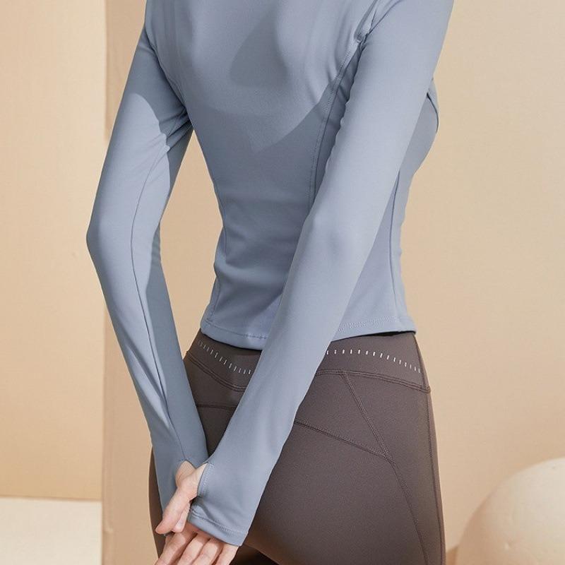 Yoga clothes women's tight tshirt sports long sleeves running training pilates standup neck zipper fitness clothes jacket spring