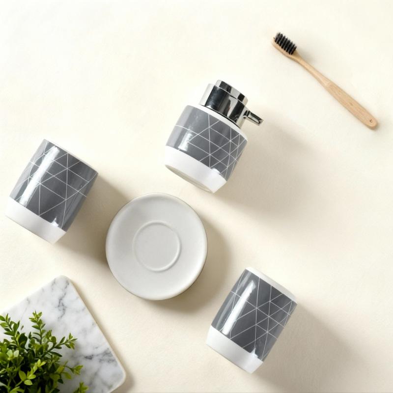 Bathroom set ceramic mouthwash cup toothbrush holder creative daily decoration bathroom hotel set daily bath products dispenser