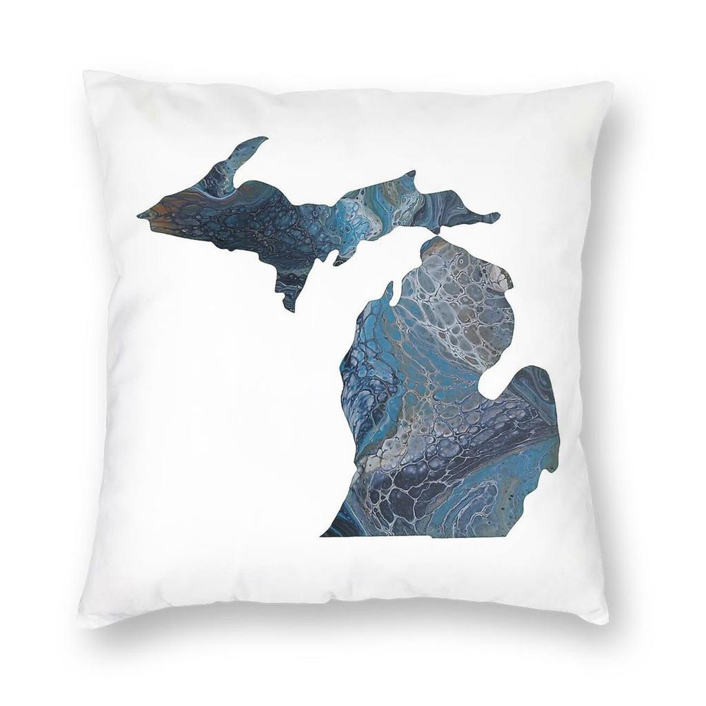 Michigan Love Square Pillowcase Polyester Linen Velvet Pattern Zip Decorative Throw Pillow Case Car Cushion Case