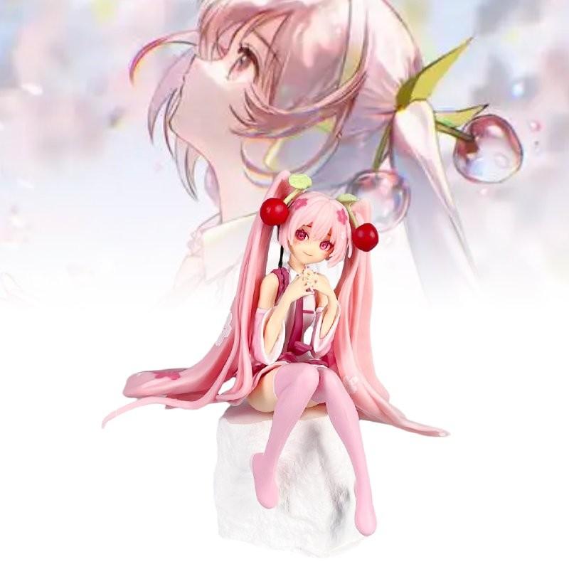 Adorable Vocaloid Miku Hatsune Sitting Pose Cherry Blossom Pvc Figure Model For Collectors