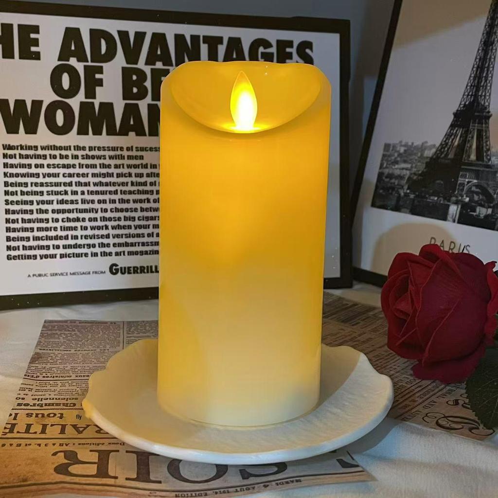 LED Flickering Simulated Candle Lights - Slanted Plastic Cylindrical Design for Weddings and Bars