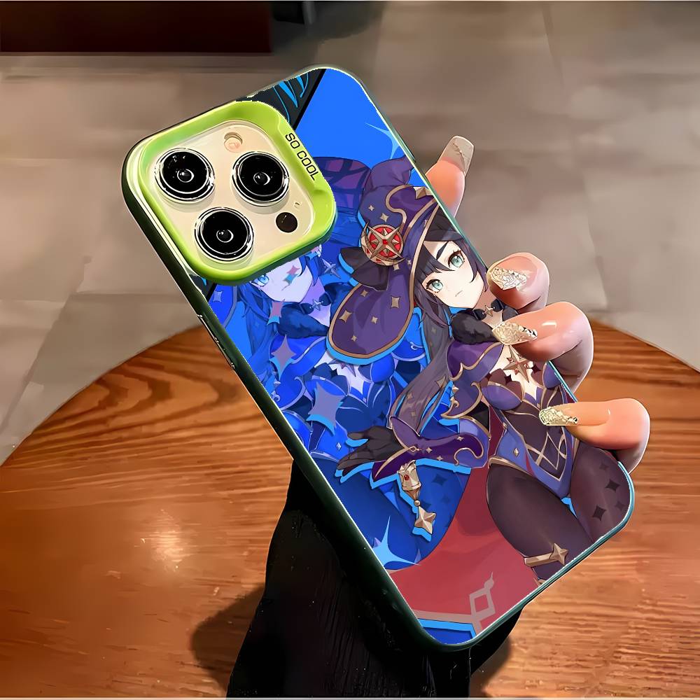 Mona Genshin Impact Phone Case For IPhone 17 16 15 14 13 12 11 Plus Pro Max Multicolor Aurora Laser Shockproof Funda Cover