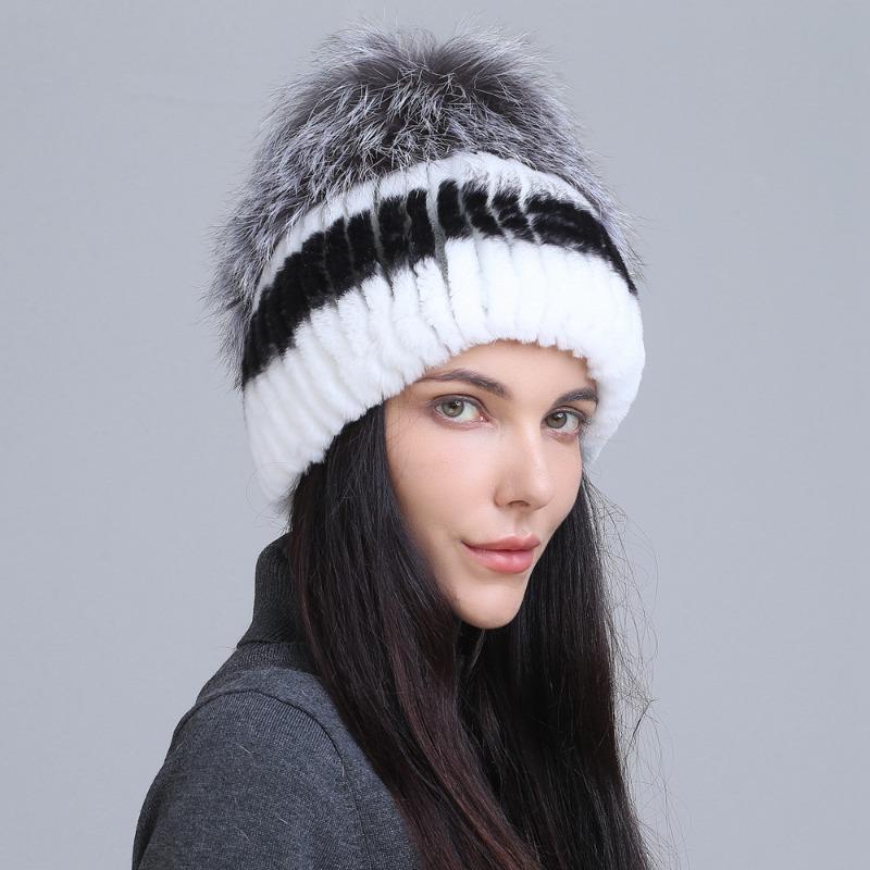 New fur hat Rex rabbit hat thickened versatile fox hair mushroom hat women's winter warm hat