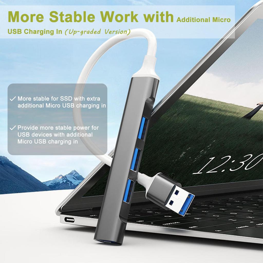 USB USB Port Hub Ultra Slim Hub Dongle Expander for Flash 5Gbps Data Aluminum 3.0 Hub, 4-in-1 Splitter, Laptops, Drives, HDDs, Consoles, Printers,