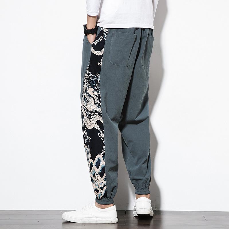 Men's Retro Cotton Linen Patchwork Trousers - Spring/Autumn Plus Size Fashion